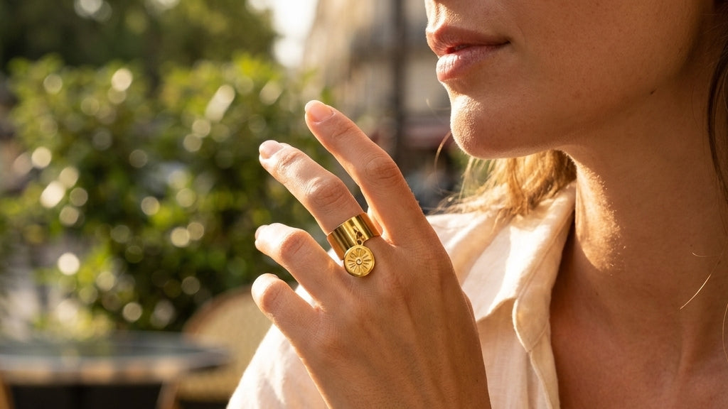 Bague Hélia anneau ouvert doré ajustable Soléa - vue 3
