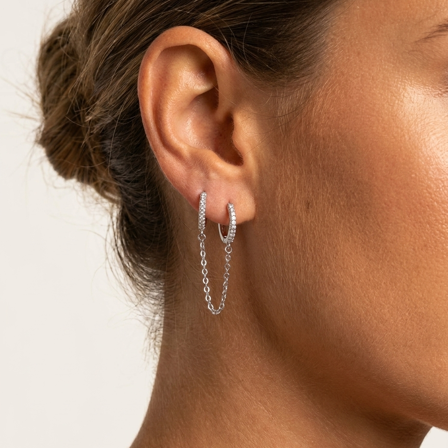 Boucles d'oreilles Elina créoles zircons Soléa - vue 3