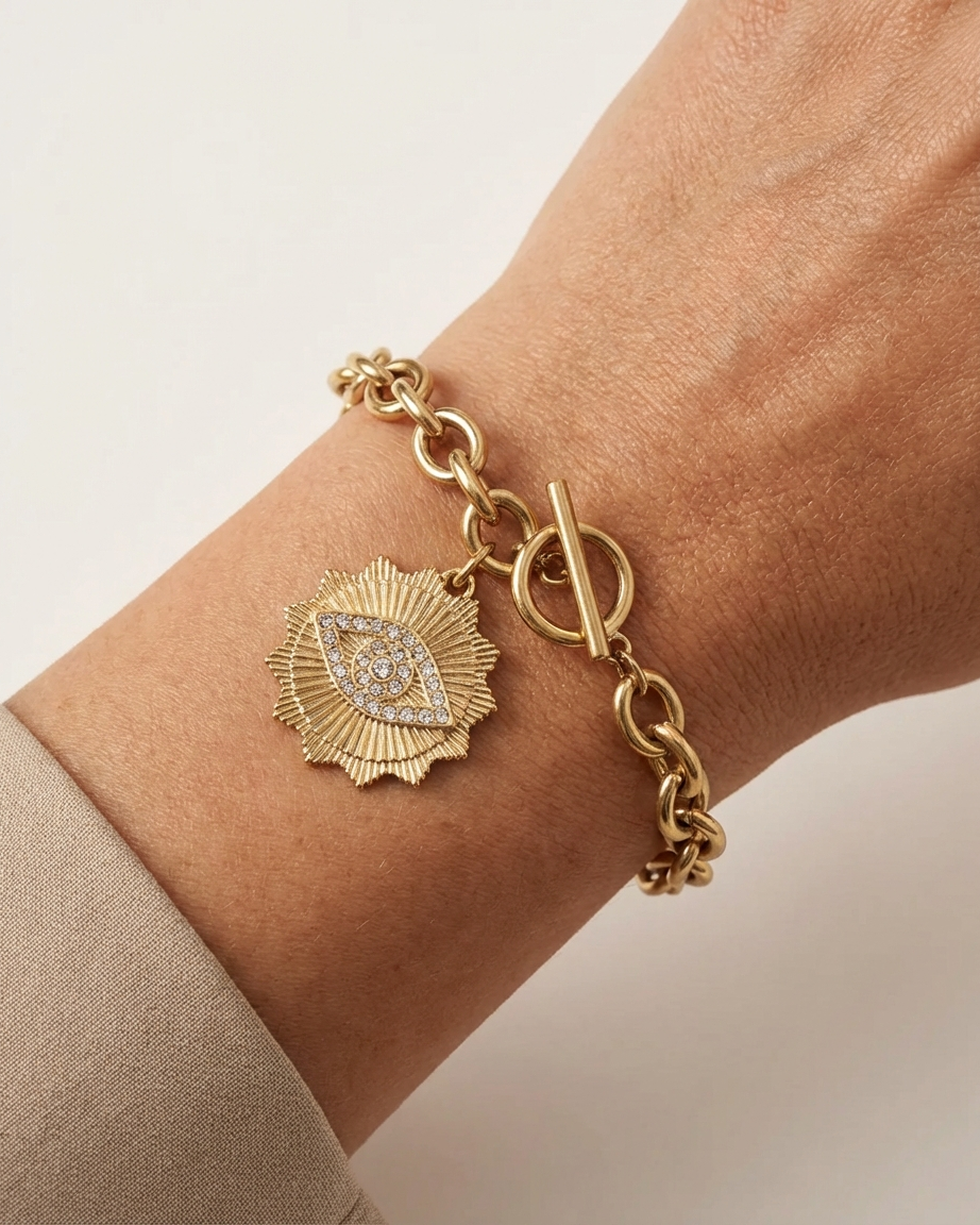 Bracelet Aïna maillons épais dorés Soléa - vue 2