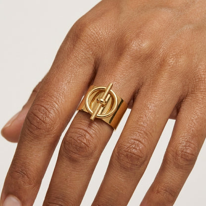 Bague Axis large anneau doré acier inoxydable Soléa - vue 2