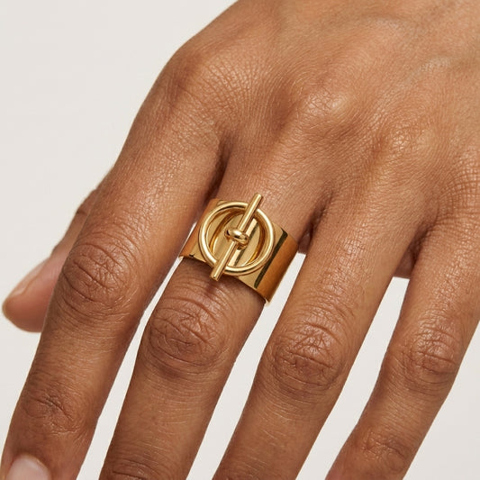 Bague Axis large anneau doré acier inoxydable Soléa - vue 2
