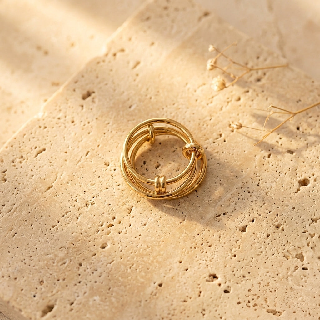 Bague Infinité anneaux dorés entrelacés Soléa - vue 1