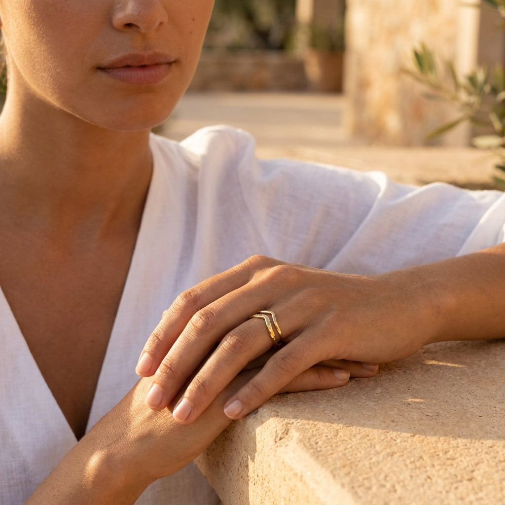 Bague Victoria double anneau ondulé Soléa - vue 3