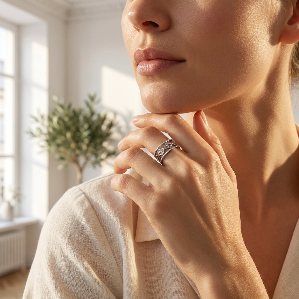 Bague Sahara anneau ouvert doré argenté Soléa - vue 4