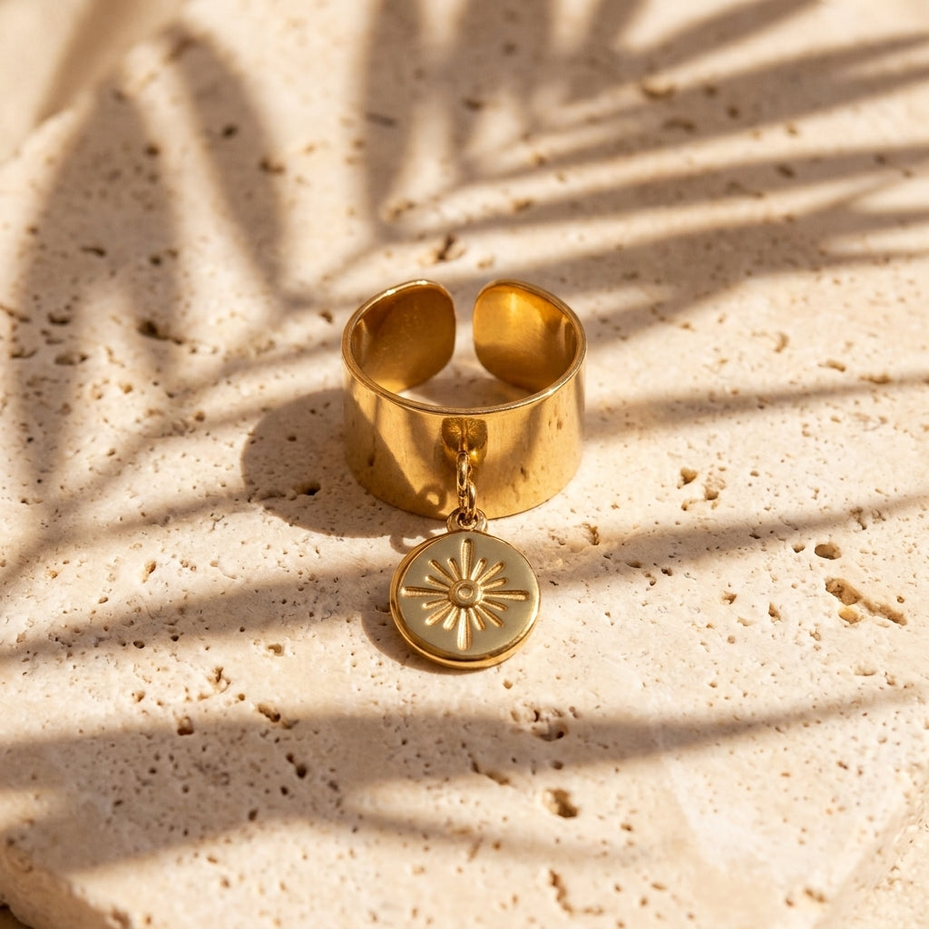 Bague Hélia anneau ouvert doré ajustable Soléa - vue 1