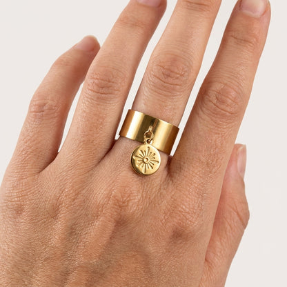 Bague Hélia anneau ouvert doré ajustable Soléa - vue 2