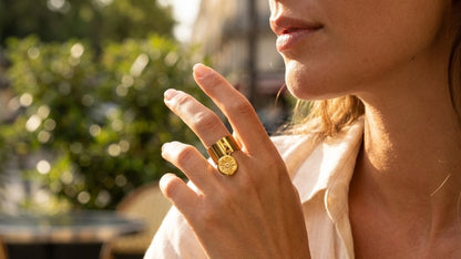 Bague Hélia anneau ouvert doré ajustable Soléa - vue 3
