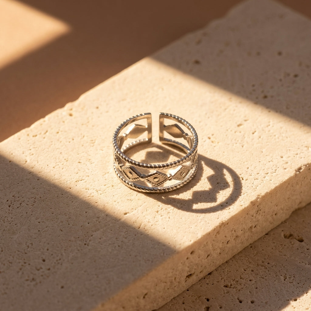 Bague Sahara anneau ouvert doré argenté Soléa - vue 3