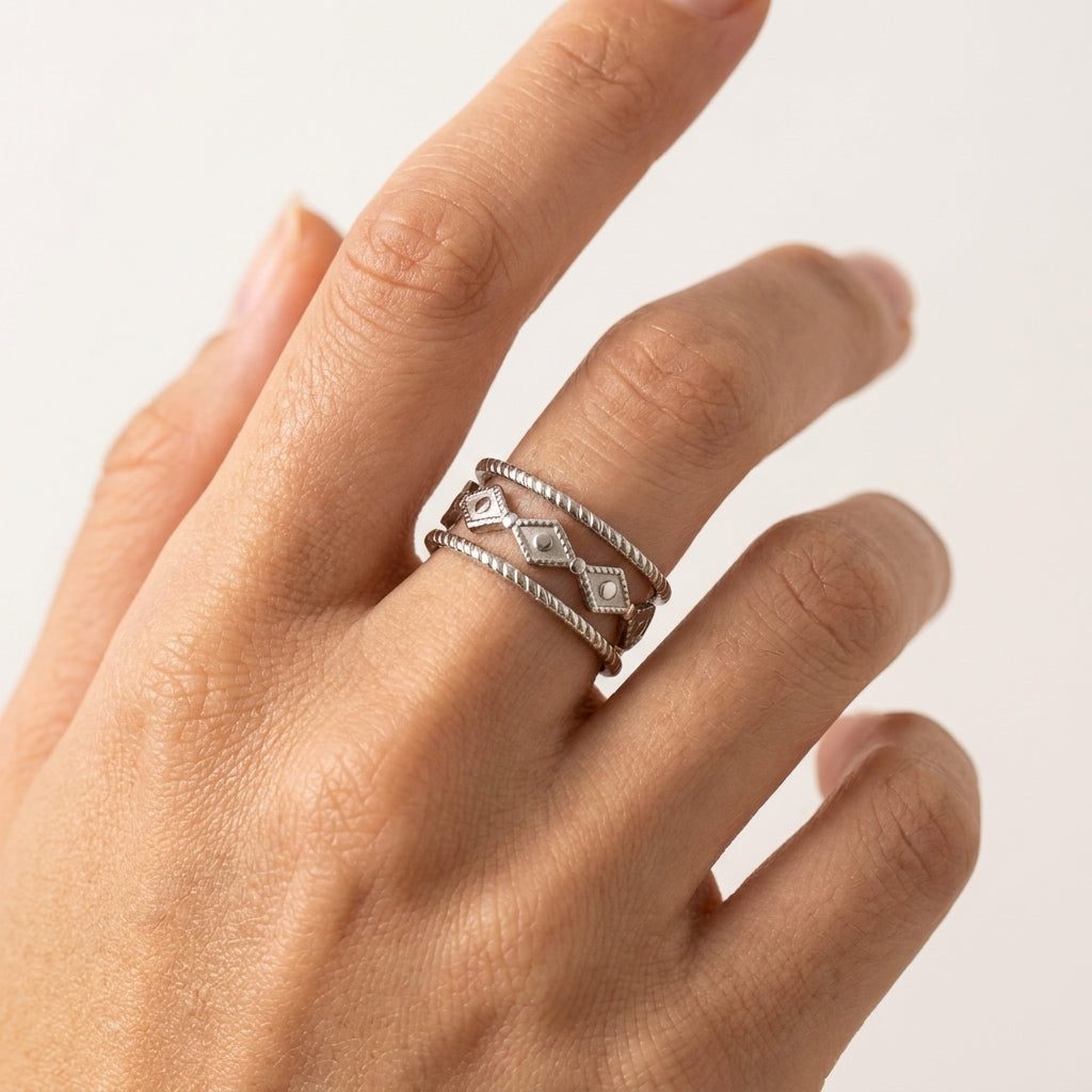 Bague Sahara anneau ouvert doré argenté Soléa - vue 2