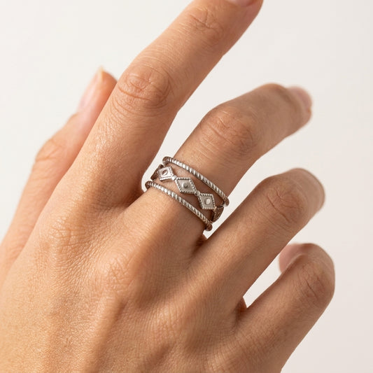 Bague Sahara anneau ouvert doré argenté Soléa - vue 2