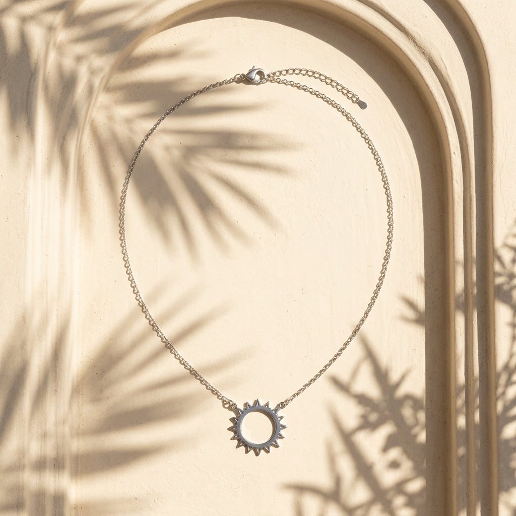 Collier Soleya pendentif soleil acier argenté Soléa - vue 1