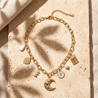 Collier Lunaria croissant de lune et perle Soléa - vue 1