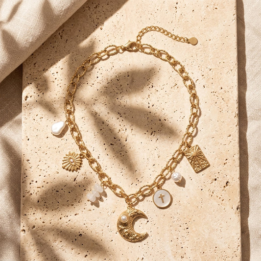 Collier Lunaria croissant de lune et perle Soléa - vue 1