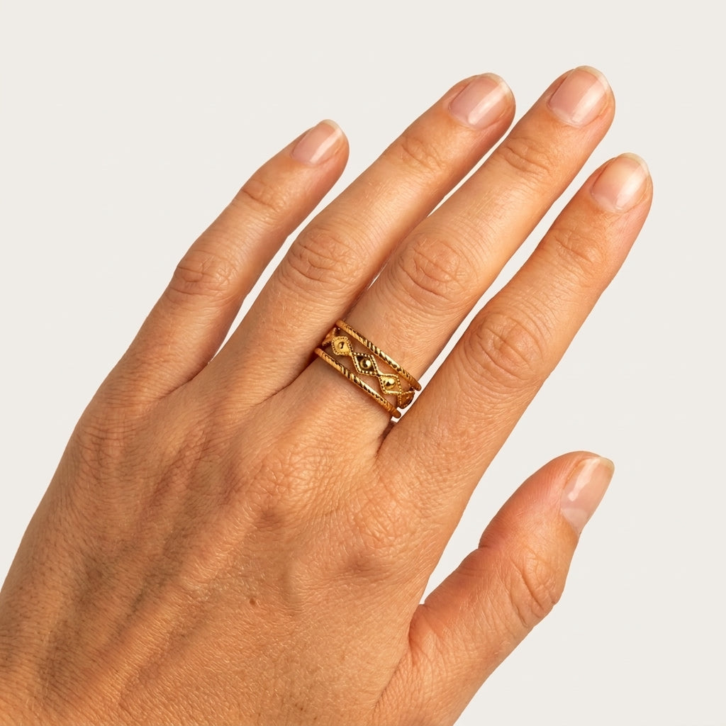 Bague Sahara anneau ouvert doré argenté Soléa - vue 6