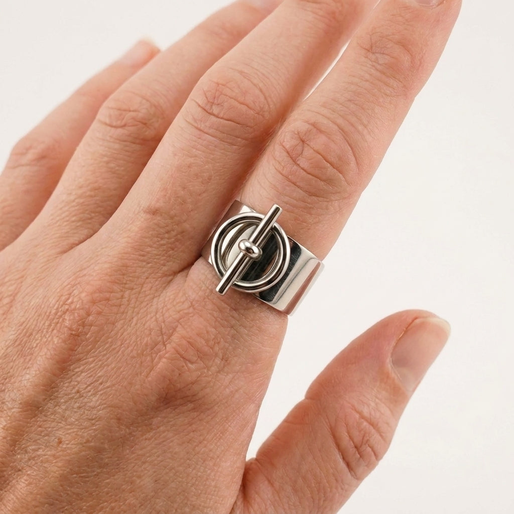 Bague Axis large anneau doré acier inoxydable Soléa - vue 6