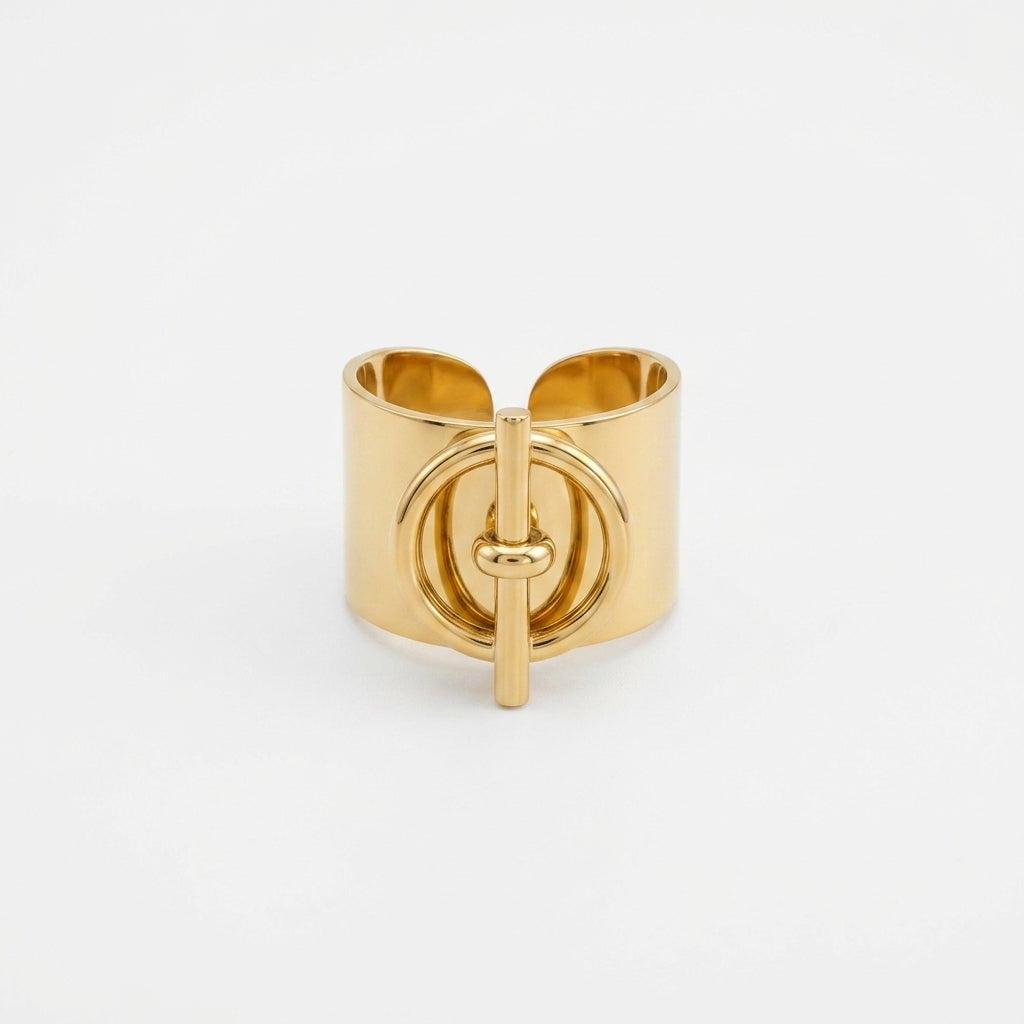 Bague Axis large anneau doré acier inoxydable Soléa - vue 4
