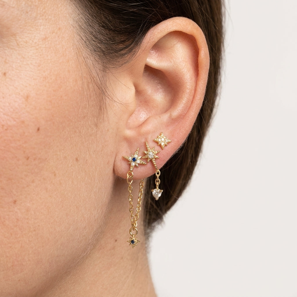 Boucles d'oreilles Lyra constellations dorées Soléa - vue 2