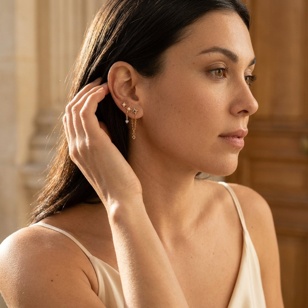 Boucles d'oreilles Lyra constellations dorées Soléa - vue 3