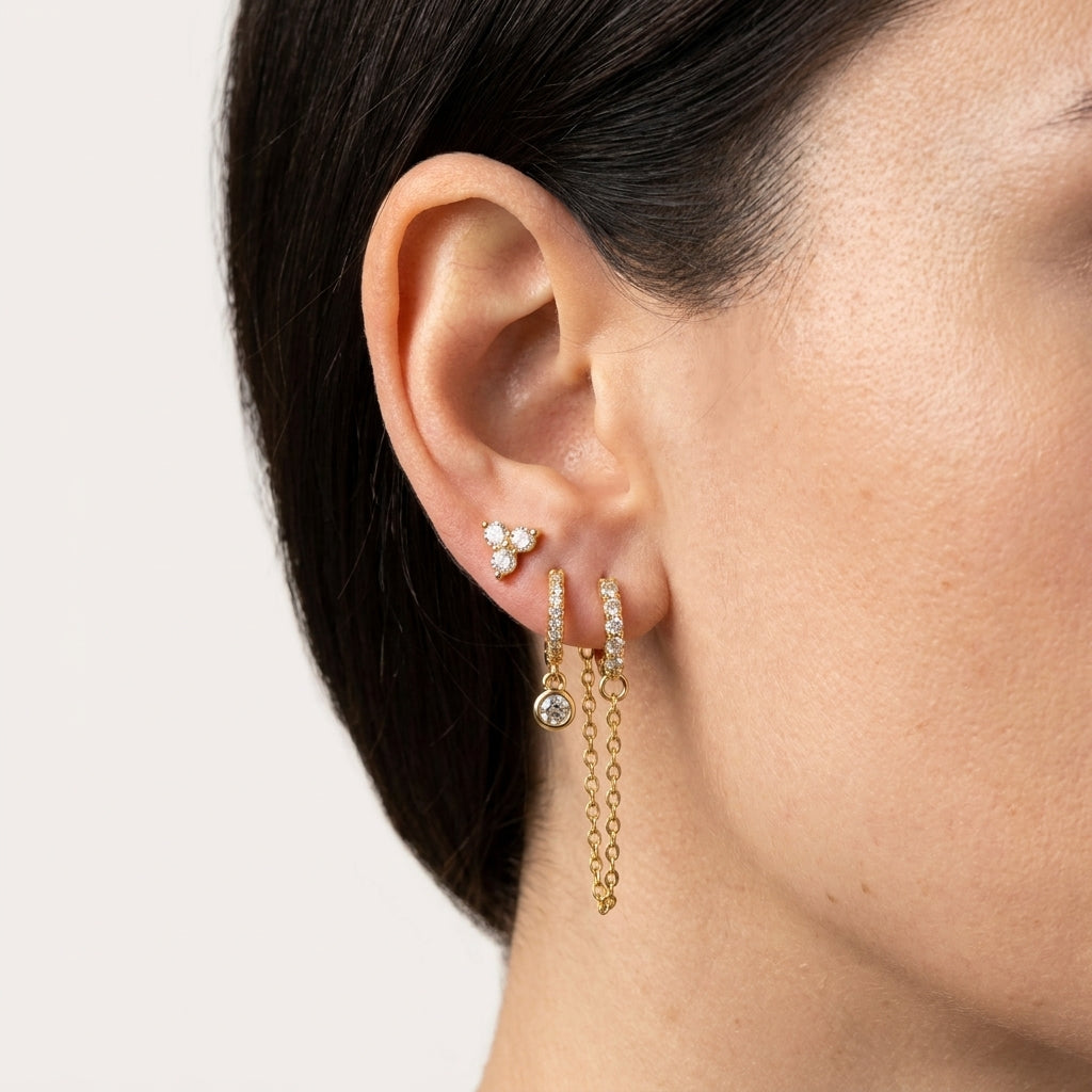 Boucles d'oreilles Lyana créole zircons trio Soléa - vue 2