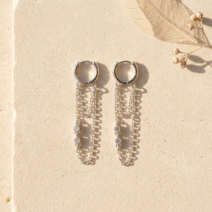 Boucles d'oreilles Luna double chaîne pampilles Soléa - vue 4