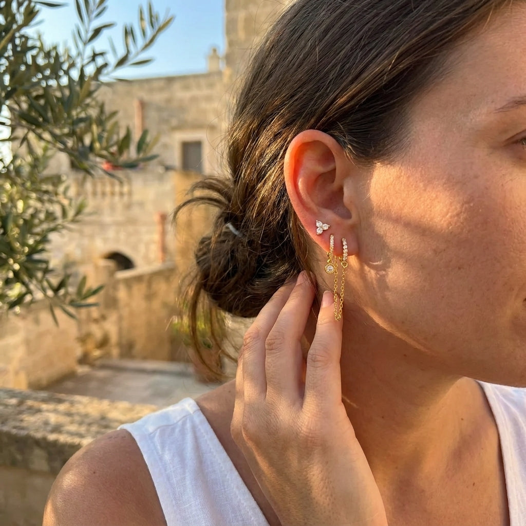 Boucles d'oreilles Lyana créole zircons trio Soléa - vue 3