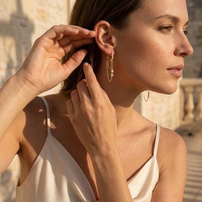 Boucles d'oreilles Luna double chaîne pampilles Soléa - vue 3