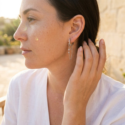 Boucles d'oreilles Luna double chaîne pampilles Soléa - vue 6