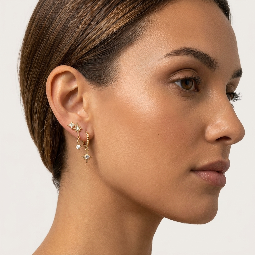 Boucles d'oreilles Stellaé créoles dorées strass scintillants Soléa - détail
