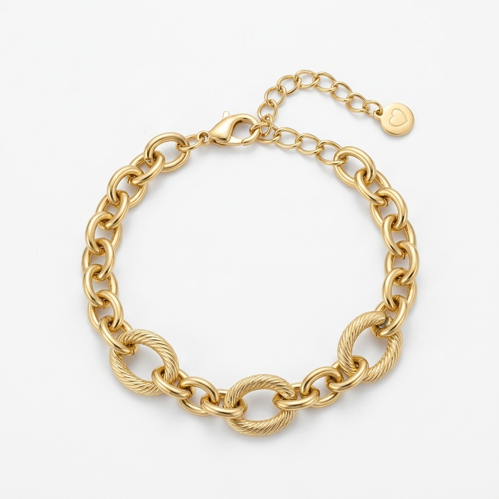 Bracelet Maïa maillons texturés et torsadés dorés médaillon cœur Soléa - vue produit 3