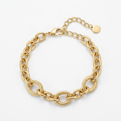 Bracelet Maïa maillons texturés et torsadés dorés médaillon cœur Soléa - vue produit 3