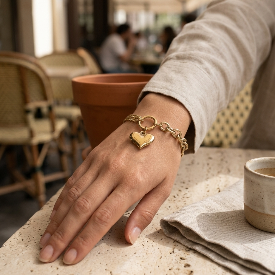 Bracelet Célia cœur doré suspendu Soléa - vue 4